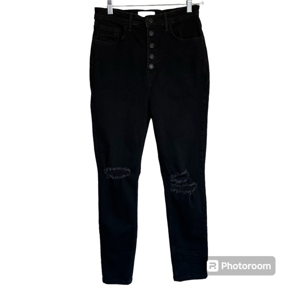 We the Free Button Fly High Rise Distressed Black Jeans Size 31 - Picture 1 of 11